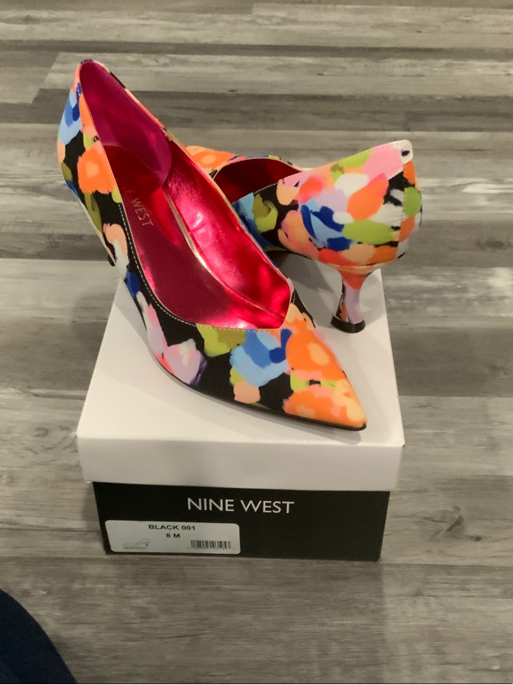Nine West Multicolor Floral Pointed Pumps with Hot Pink Lining